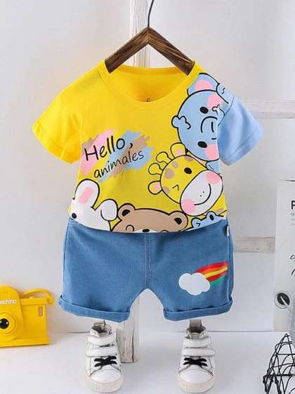 KIDNIP Boys Pure
                            Cotton Printed Clothing Set