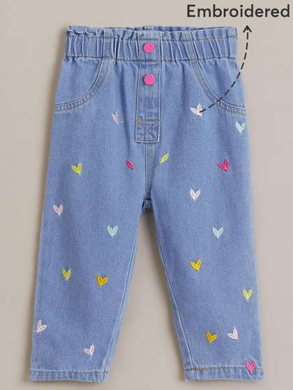 Hopscotch Girls Blue
                    Mid-Rise Low Distress Light Fade Heart Embroidered
                    Stretchable Jeans