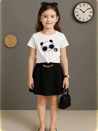Eddlees Girls Panda
                    Print Top With Skirt