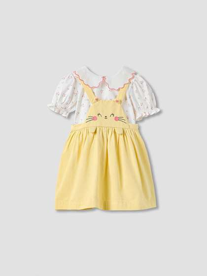 Juniors by Babyshop
                    Girls Puff Sleeve Cotton Pinafore Midi Dress