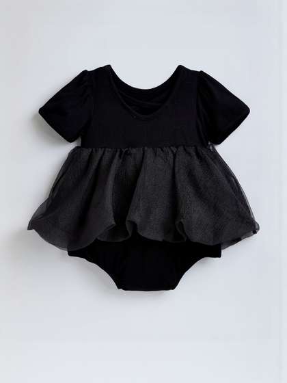 Hopscotch Baby Girls
                    Black Ribbed Textured Onesie