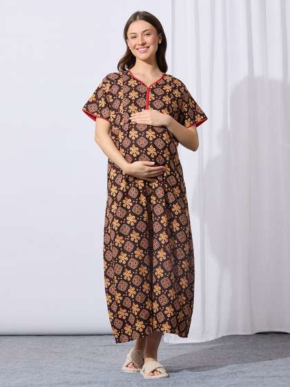 MomToBe Women Cotton
                        Chestnut Brown Feeding Nighty