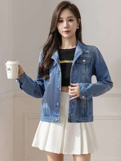 StyleCast Spread
                        Collar Cotton Denim Jacket