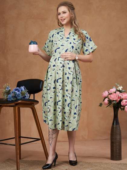 LOVELY MOM'S Printed A-Line Midi Dress