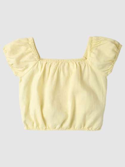 GAP Girls Pure Cotton
                    Square Neck Short Puff Sleeve Crop Top