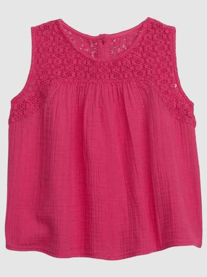 GAP Girls Self Design
                    Round Neck Schiffli Cotton Empire Top