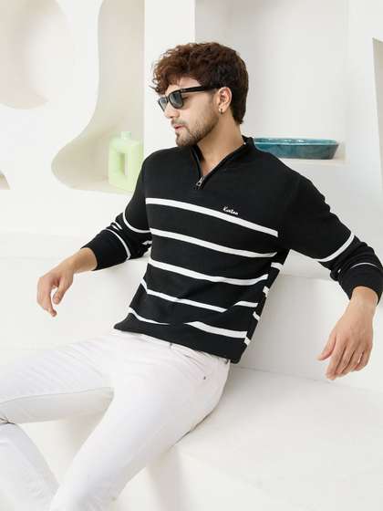 Kveto style
                        redefined Men Colourblocked Striped Sweater
                        Vest