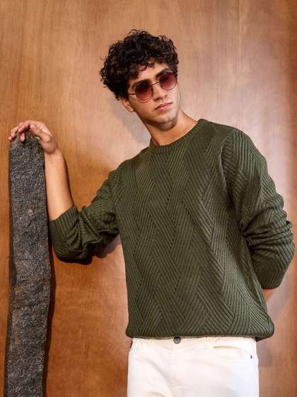 Campus Sutra Men
                        Basket-Jacquard Knit Pullover Sweater