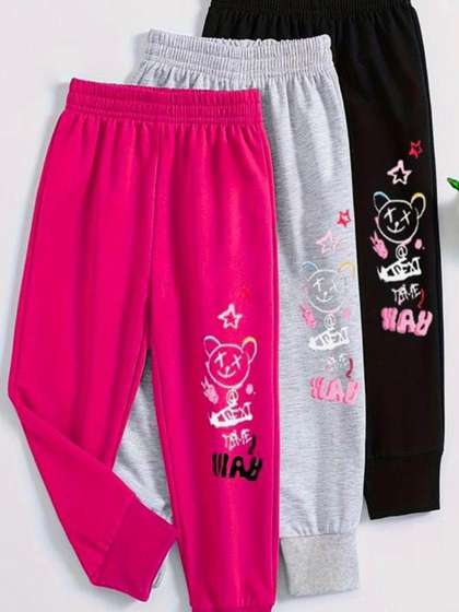 Kaff Girls Pack Of 3
                    Printed Mid-Rise Joggers
