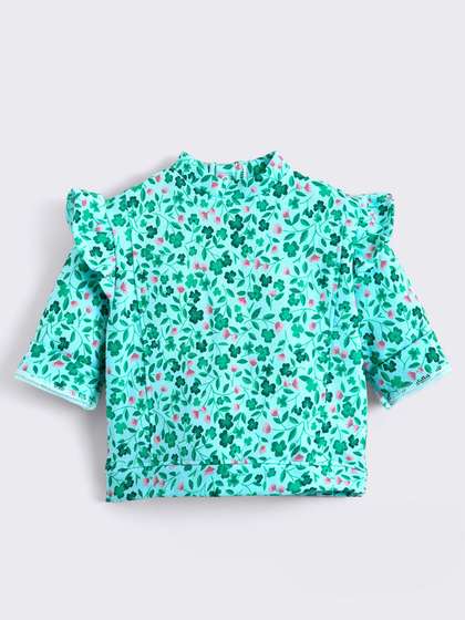 Hopscotch Girls Green
                    Floral Printed Ruffled Sweatshirt