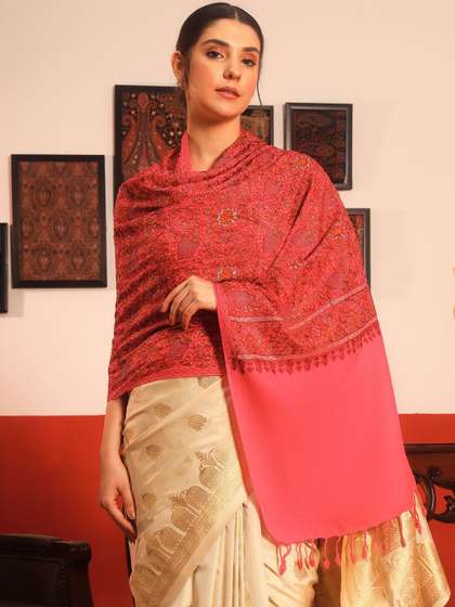 Pashmoda Floral
                        Embroidered Tasselled Bordered Shawl