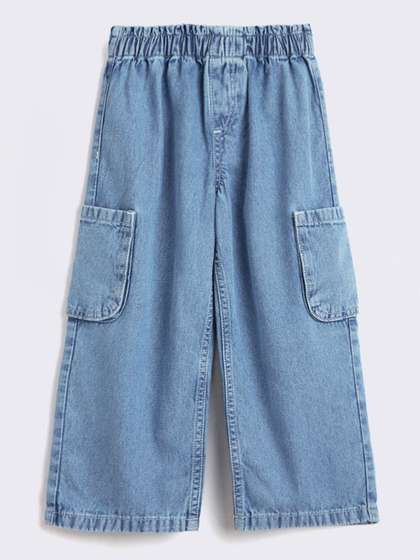 Hopscotch Girls Mid-Rise
                    Stretchable Wide Leg Cargo Jeans