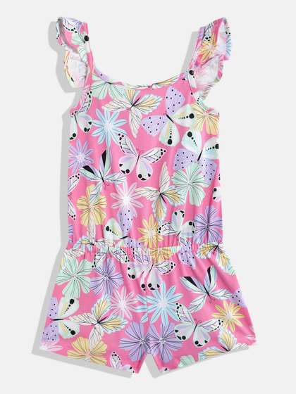 THE CHILDREN'S PLACE
                      Girls Flutter Sleeves Floral Printed Playsuit