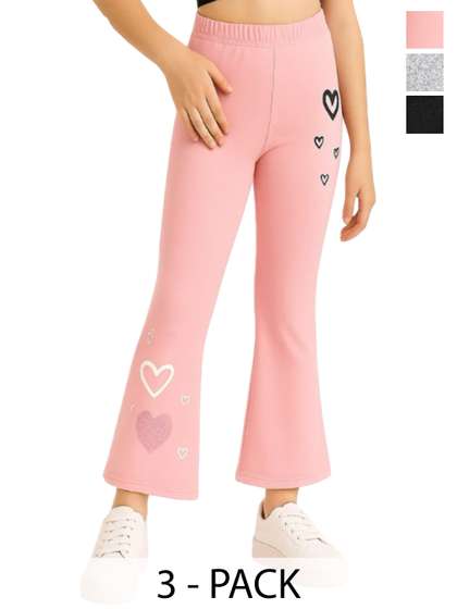 EZEE SLEEVES Girls
                      Pack Of 3 Printed Bootcut Trousers
