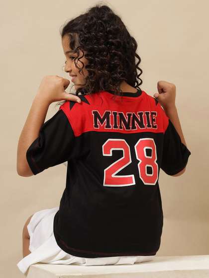 Kids Ville Girls Minnie
                    Mouse Graphic Printed Round Neck Cotton Oversized
                    T-shirt