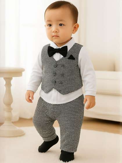 BELLIZA Kids White
                      & Black Shirt with Trousers With Waistcoat
                      Clothing Set