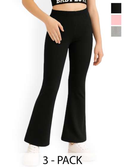 EZEE SLEEVES Girls
                      Pack Of 3 Wide Leg Mid-Rise Trousers