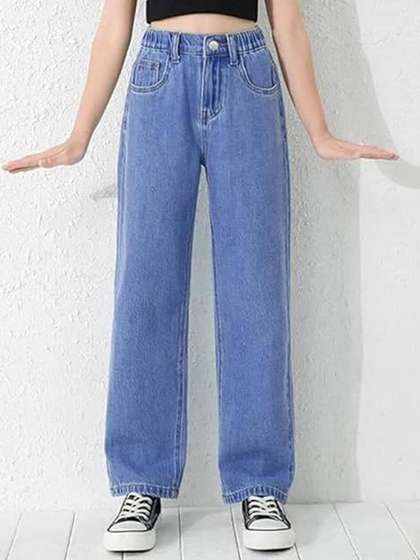 ADBUCKS Girls Wide Leg
                    High-Rise Low Distress Stretchable Jeans