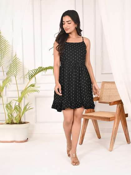 INDULI Women Polka
                          Dot Print Fit & Flare Dress
