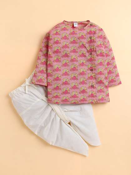 Polka Tots Kids Printed
                    Angrakha Pure Cotton Kurta with Dhoti Pants