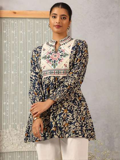 Lakshita Floral
                        Printed Mandarin Collar Tunic