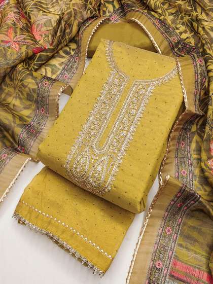 TAVAS Floral
                        Embroidered Sequinned Unstitched Dress Material