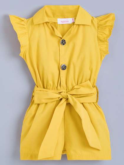 Hopscotch Girls Cotton
                      Yellow Jumpsuit