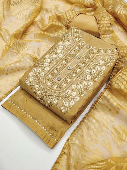 TAVAS Embroidered
                      Thread Work Chanderi Unstitched Dress Material