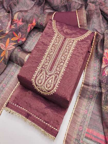 TAVAS Embroidered
                        Sequinned Unstitched Dress Material