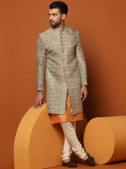 KISAH Men
                        Self-Design Cotton Indowestern Sherwani Set