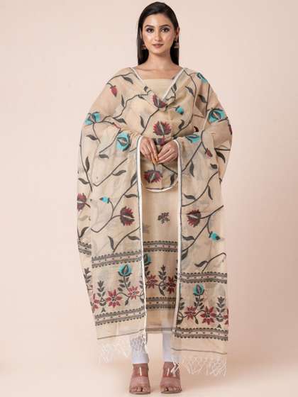 Durga Handlooms
                        Jamdani Woven Design Zari Pure Cotton Unstitched
                        Kurti Material with Dupatta