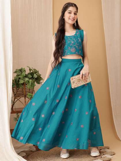 Inddus Girls Embroidered
                    Thread Work Ready To Wear Lehenga & Choli