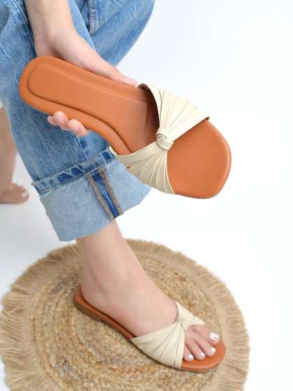 SZN Women Cream
                          Solid Open Toe Synthetic Casual Slip-On Flats