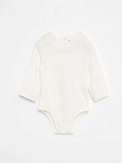 KIABI Infant Girls Pure
                    Cotton Round Neck Ruffled Lace Collar Bodysuit