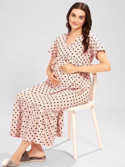 AV2 Women Polka
                          Dot Printed Maternity Mid Nightdress