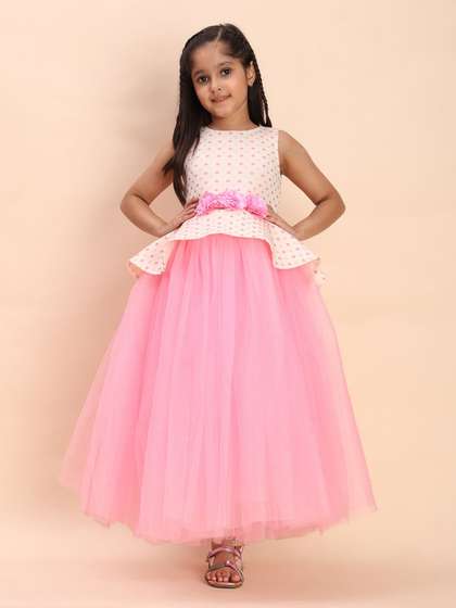 Toy Balloon kids Girls
                    Polka Dots Print Applique Tulle Peplum Maxi Dress