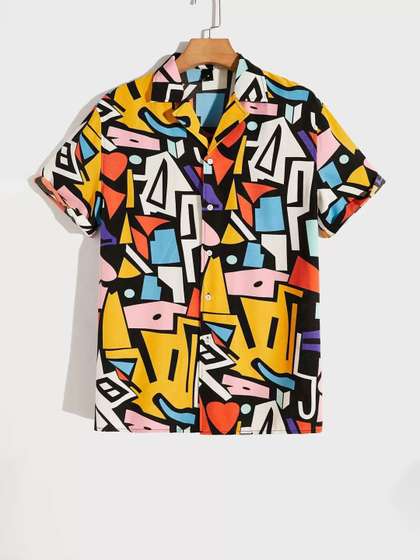 BAESD Boys Standard Fit
                    Geometric Printed Spread Collar Casual Shirt