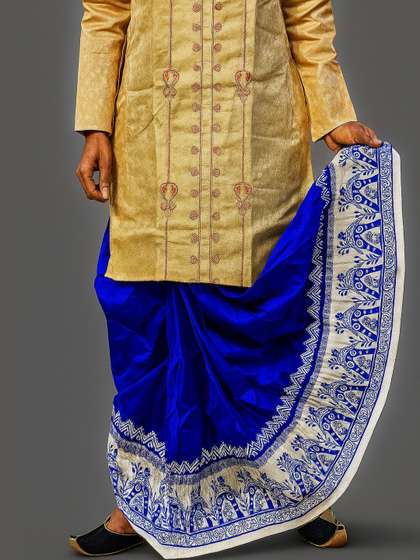 AMIT ONLINE Men Blue
                        & White Printed Mour Puccho Dhoti