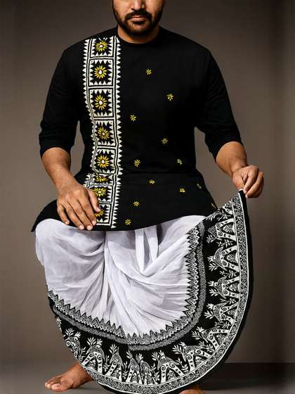 AMIT ONLINE Men
                      Printed Dupion Silk Mour Puccho Dhoti