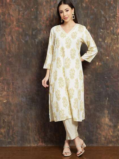 Melange by
                          Lifestyle Women Floral Printed Festive
                          Straight Kurta