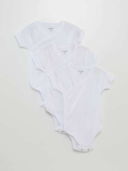 KIABI Infants Pack Of 3
                    Ribbed Pure Cotton Round Neck Bodysuits