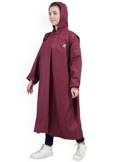 Rocksport Maroon
                        Waterproof Polyester Hooded Rain Poncho With
                        Sleeves for Bike Travel