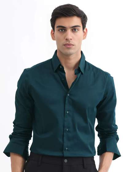 MISCHIEF MONKEY Men
                        Solid Spread Collar Cotton Formal Shirt
