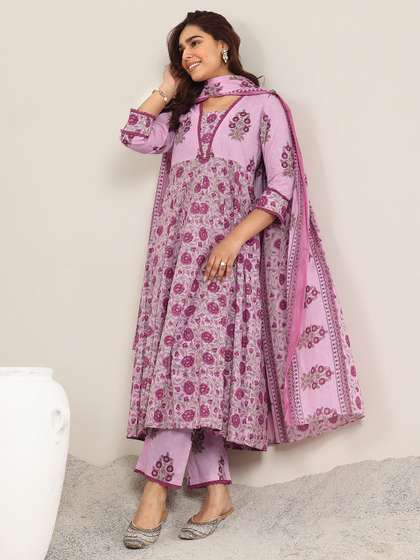 Libas Women Floral
                        Printed Anarkali Kurta with Trousers &
                        Dupatta