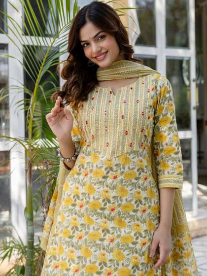 Anouk Rustic Women
                          Floral Printed Pure Cotton Kurta with Trousers
                          & Dupatta