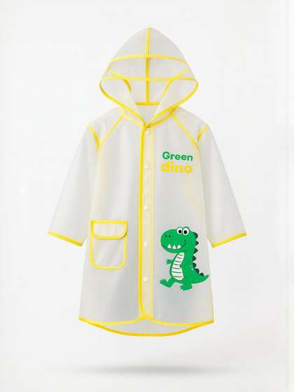 Bold N Elegant Unisex
                      Kids Yellow & White Dino Print Raincoat With
                      Storage Pouch