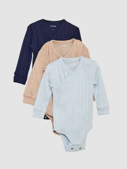 KIABI Infants Pack Of 3
                    Kids Ribbed Pure Cotton Round Neck Bodysuits