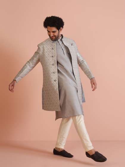 KISAH Men
                          Woven-Design Cotton Indowestern Sherwani
                          Trouser Set