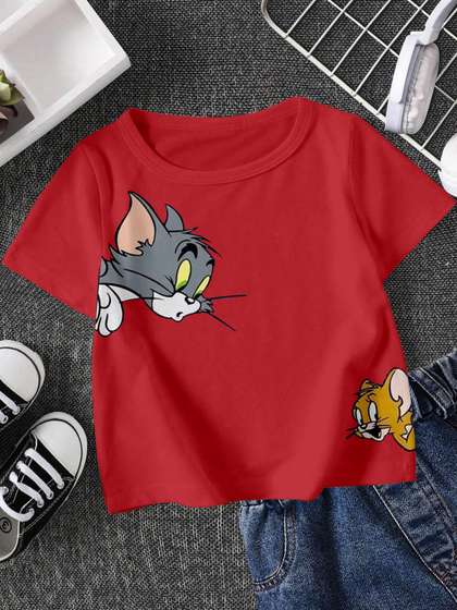 FIONAA TRENDZ Kids
                    Unisex Red Pure Cotton Tom & Jerry Printed
                    T-shirt