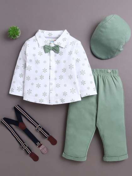 BUMZEE Boys
                              Printed Pure Cotton Shirt With Trouser
                              & Suspender & Cap